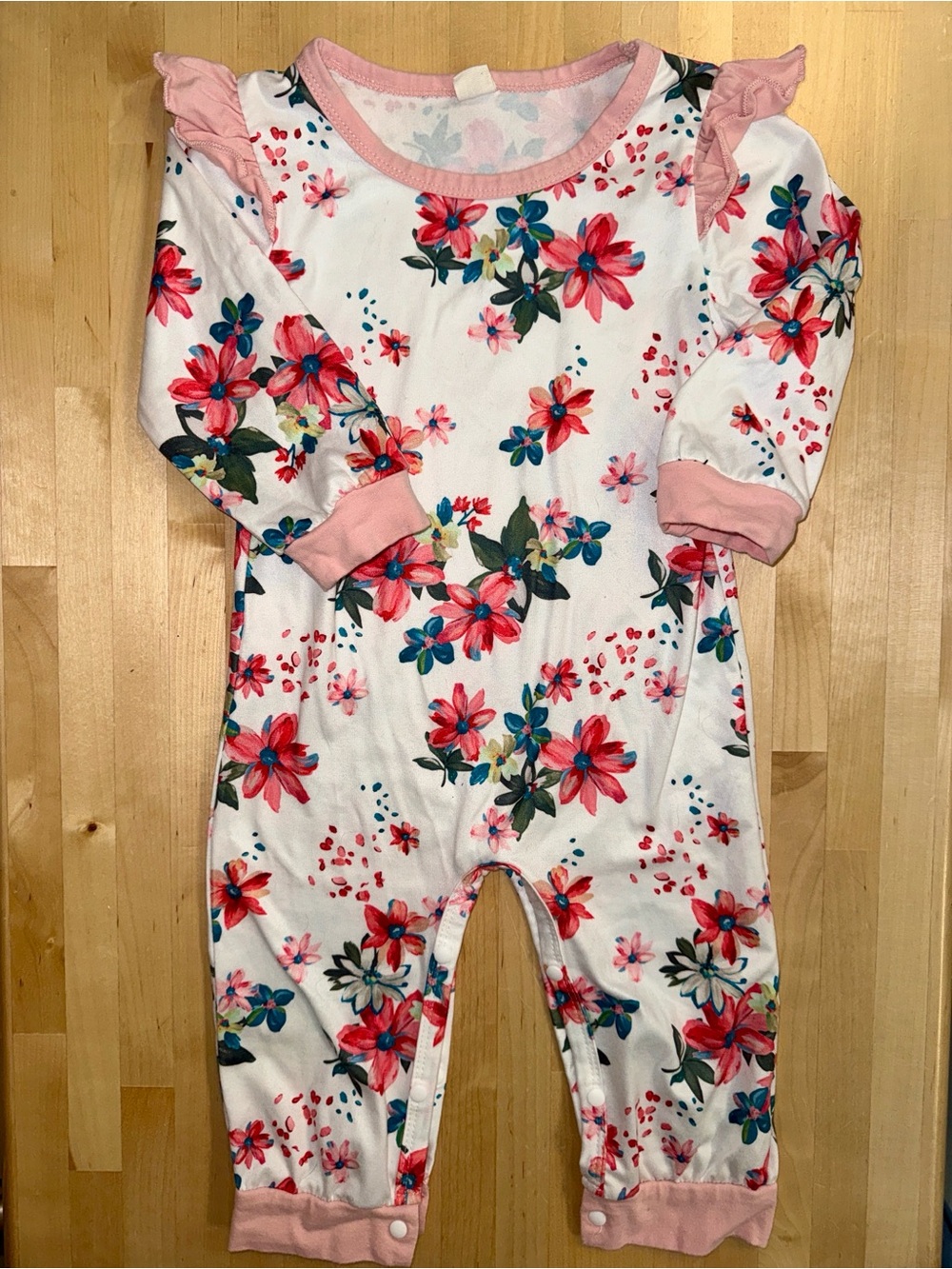 Floral Pink Trim Baby Romper